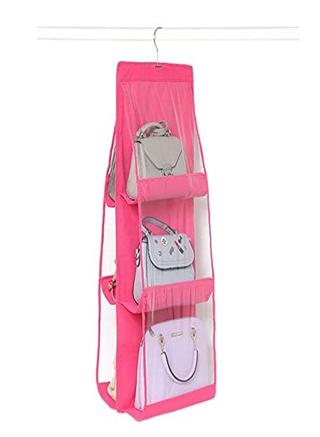 GBMI Handbag Organizer, Bag Organiser for Ladies Handbags, Purse, Clutch, clothes organiser for wardrobe, Purse Organiser With Hanger, Women, Non-Woven (6 Pocket- 90 X 35 X 35 Cm (Pack Of 2), Pink) - Image 5